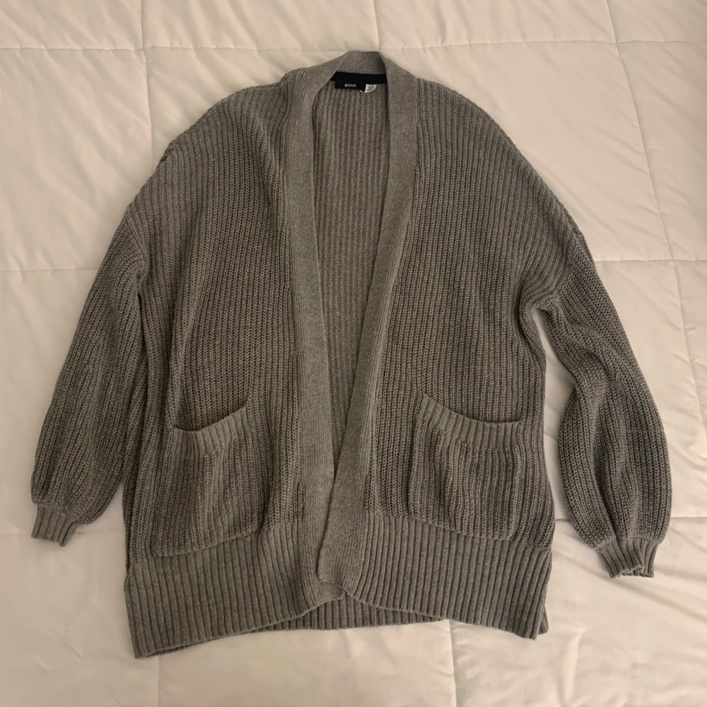 BDG Medium Gray Balloon Sleeve Cardigan